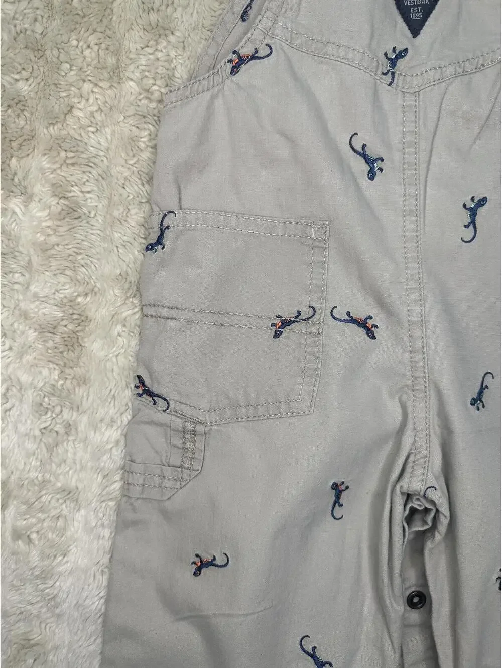 OshKosh B'gosh VestBak unisex khaki overalls 18M cotton embroidered classic - Picture 8 of 10